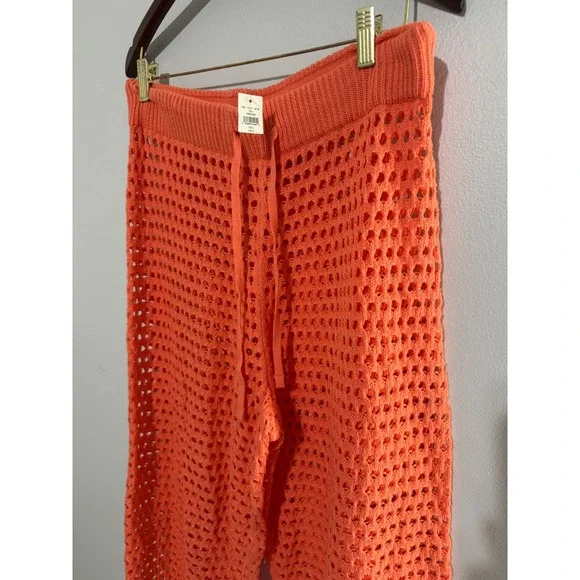 NWT Aerie AEO Orange Crochet Vacay Wide Leg Beach CoverUp Drawstring Waist Large - Picture 3 of 11